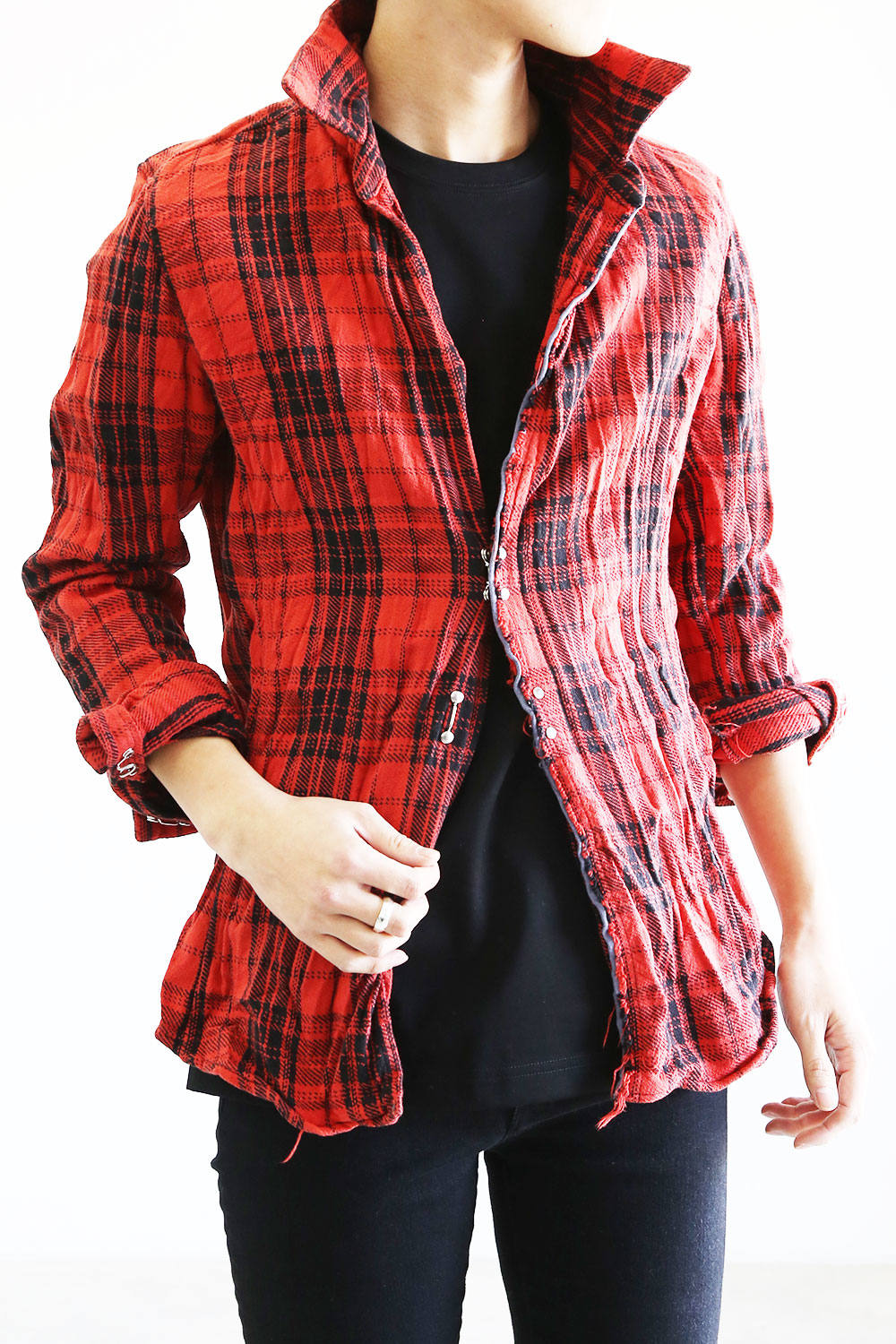 junhashimoto - WRINKLE HOOK SHIRTS / レッド×ブラック | Tempt